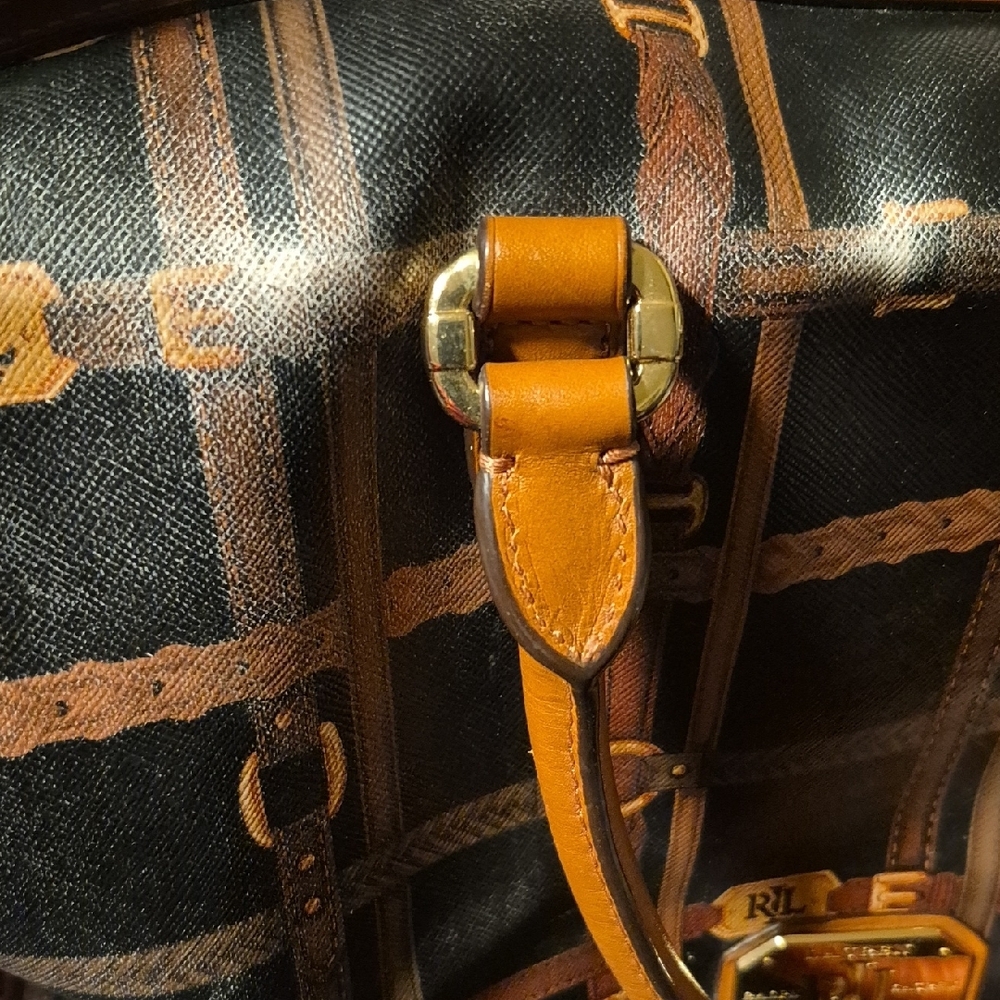 Ralph Lauren Black & Brown Patterned Leather-Trim Hobo Bag - Picture 14 of 16